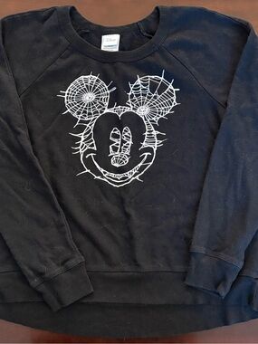 Disney Black Crewneck Sweatshirt with White Spider-Web Mickey Graphic